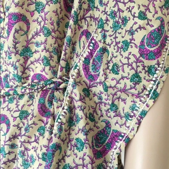 Sundance Silk Caftan Tunic Top Purple Paisley Hearts & Flowers Embroidery M/L - Picture 12 of 12